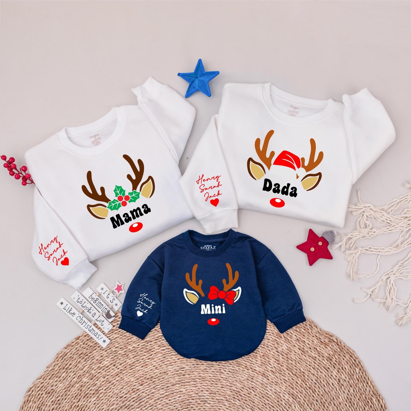 Personalized Christmas Reindeer Tees & Sweatshirts for the Family  