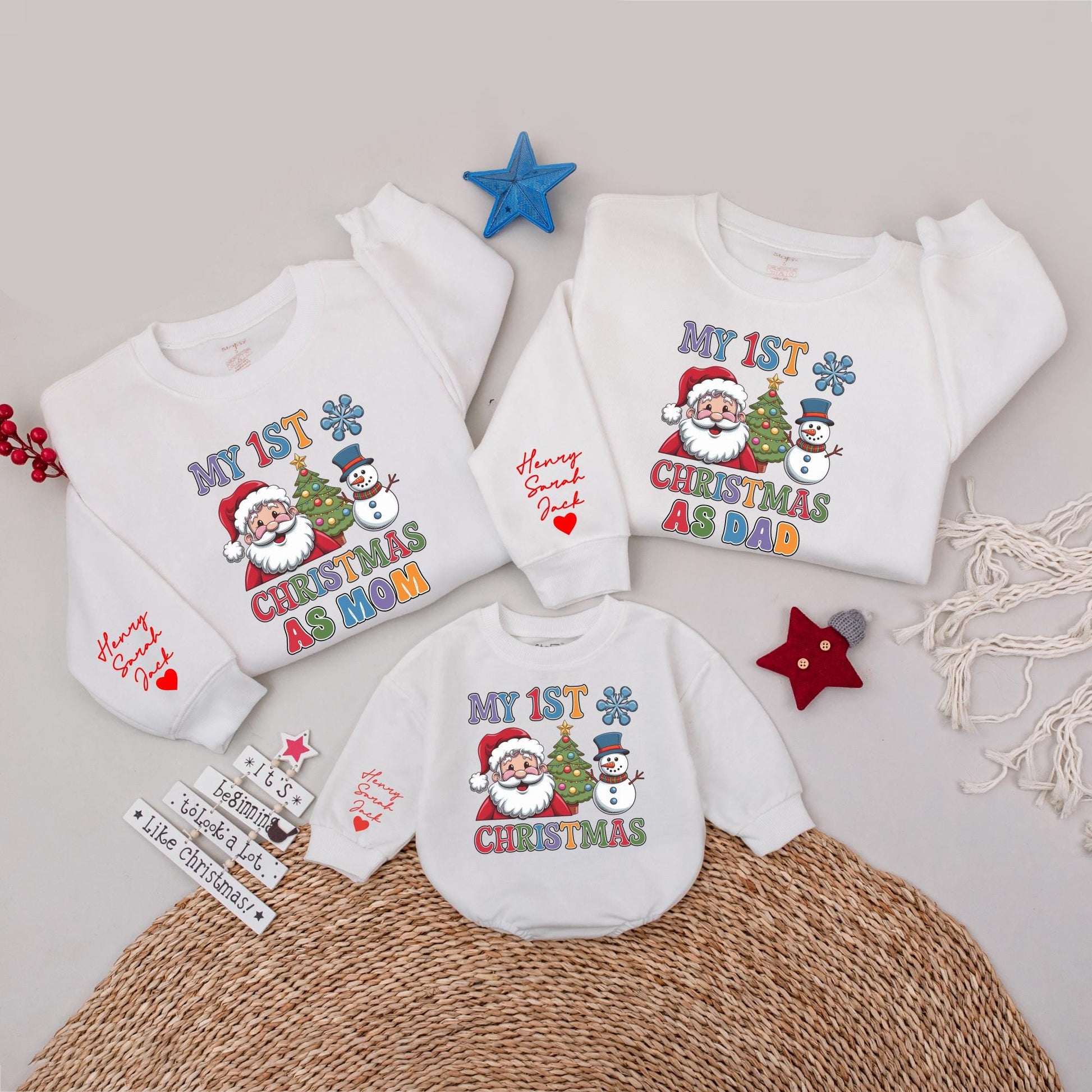 Matching Custom Family Christmas Shirts: Mom, Dad, Baby Sweatshirts