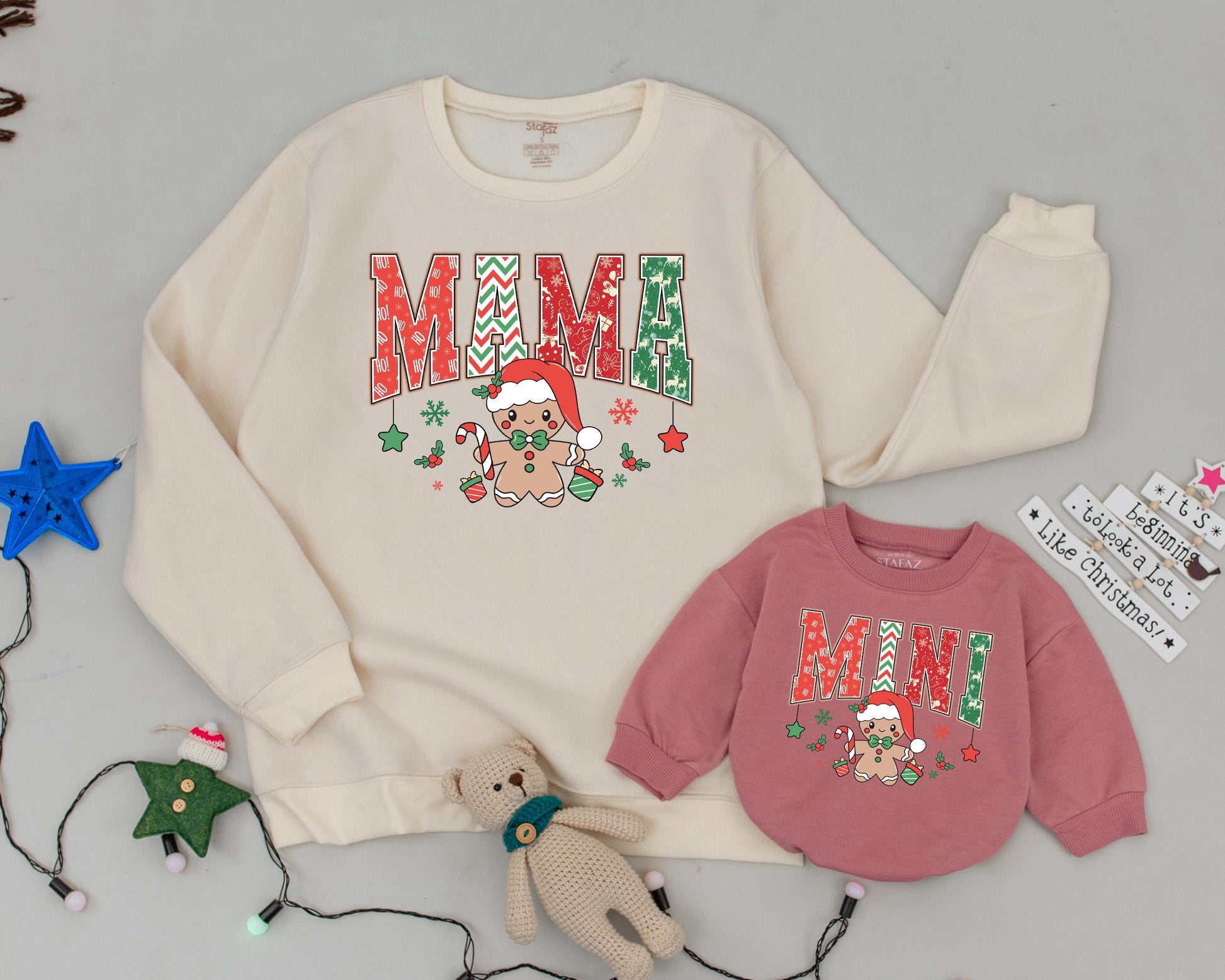 Matching Christmas Sweaters: Mama & Mini Cute Gingerbread Outfit