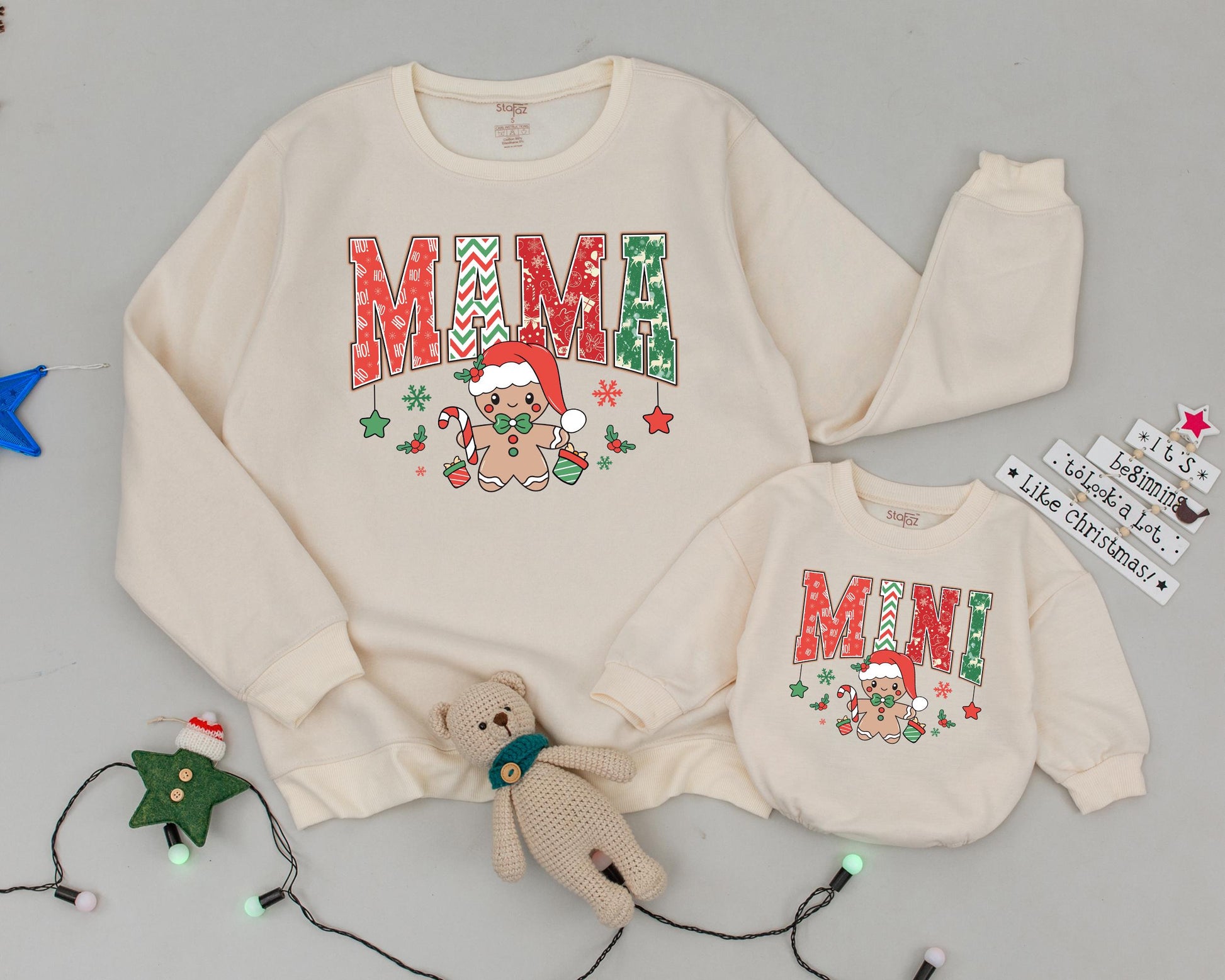 Matching Christmas Sweaters: Mama & Mini Cute Gingerbread Outfit