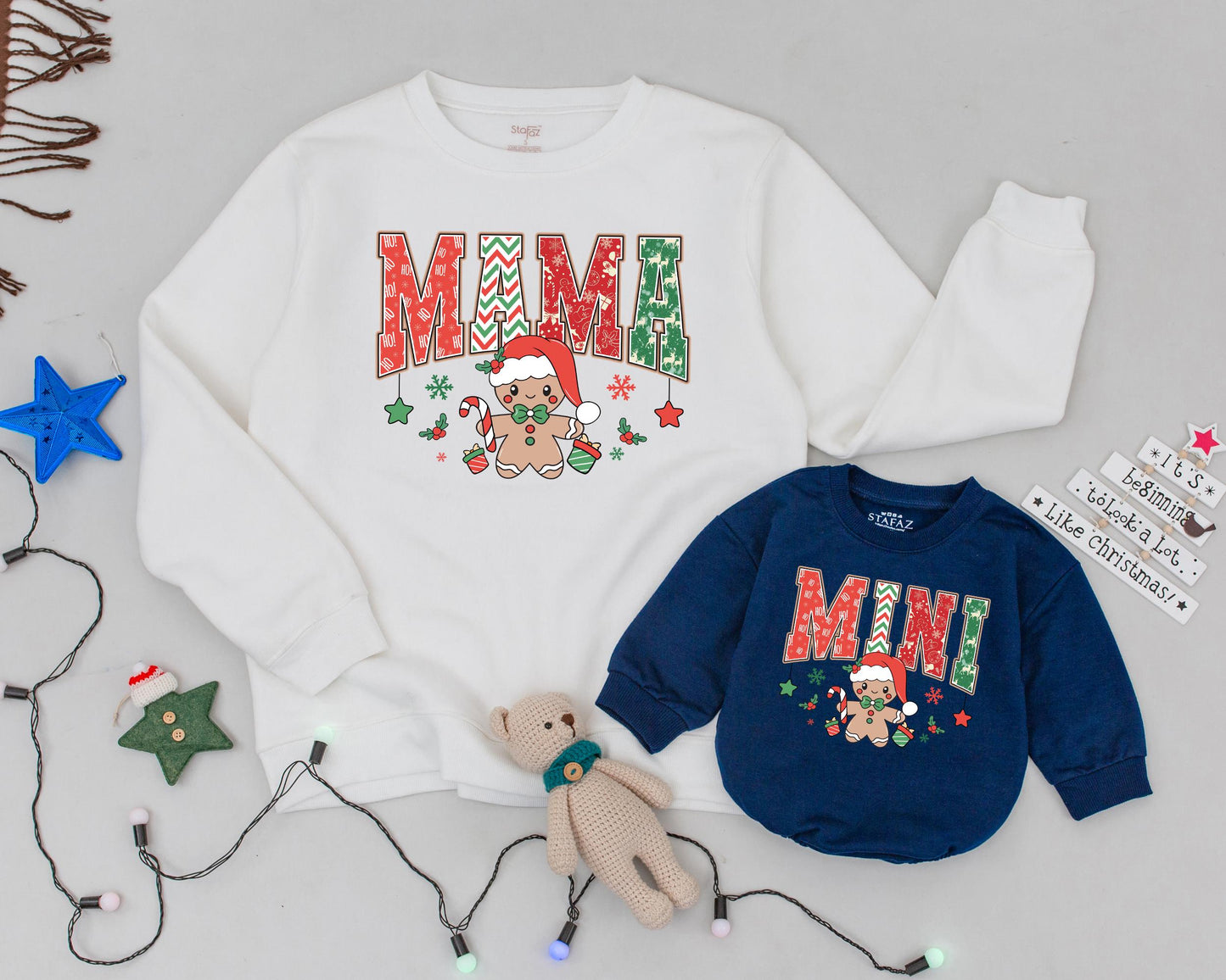 Matching Christmas Sweaters: Mama & Mini Cute Gingerbread Outfit