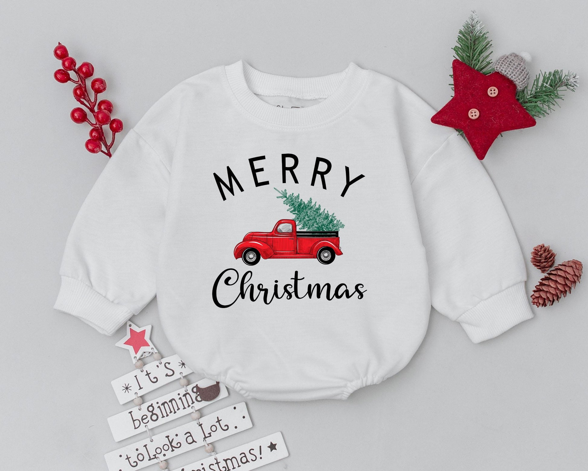 Vintage Christmas Romper, First Holiday Baby Outfit, Custom Gift
