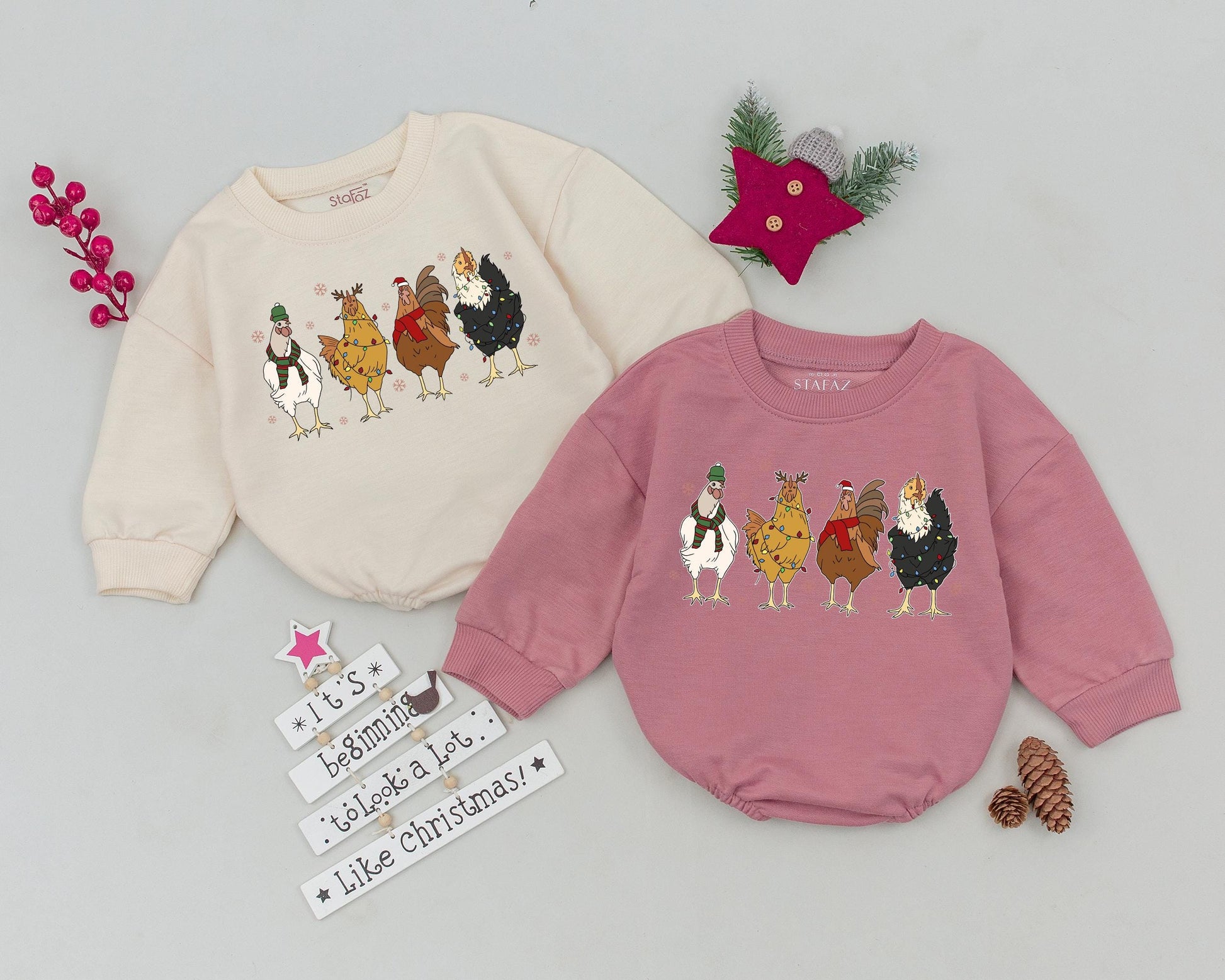 Christmas Chickens Baby Romper: 1st Christmas Outfit & Shower Gift