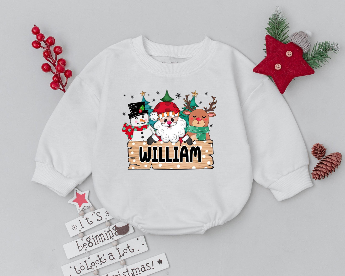 Personalized Vintage Santa Bubble Romper: First Christmas Outfit