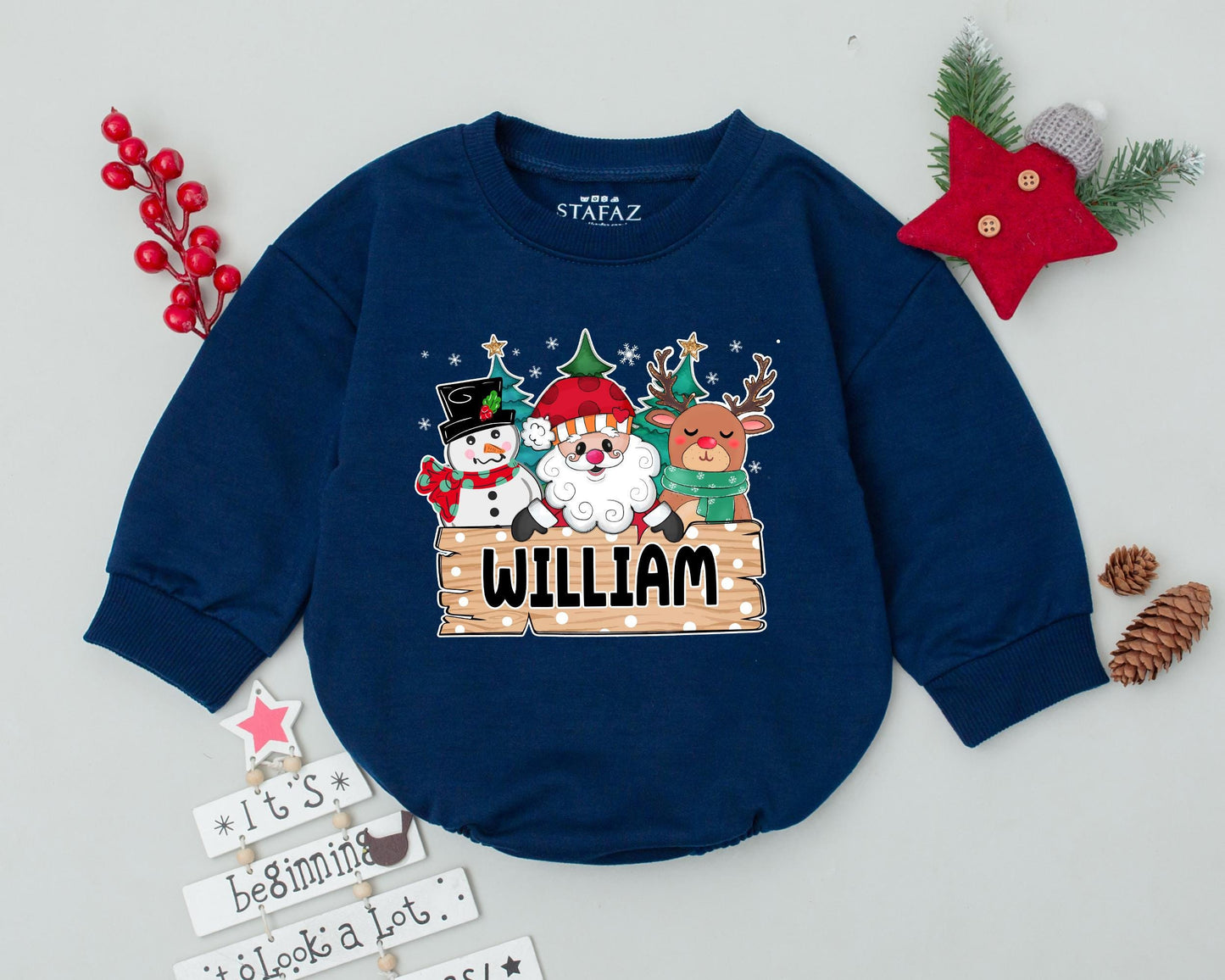 Personalized Vintage Santa Bubble Romper: First Christmas Outfit