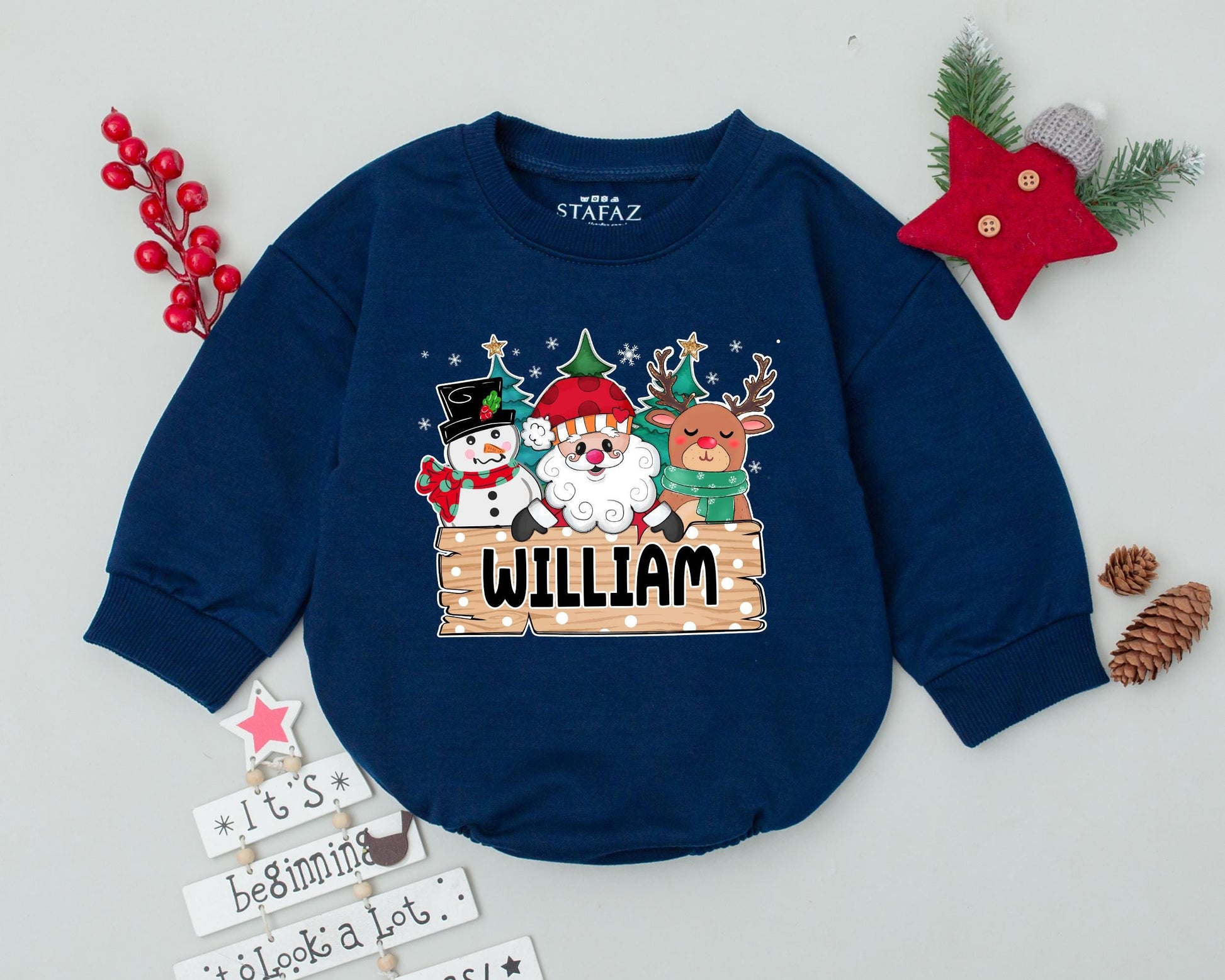 Personalized Vintage Santa Bubble Romper: First Christmas Outfit