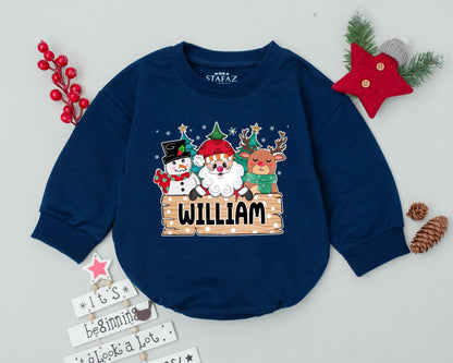 Personalized Vintage Santa Bubble Romper: First Christmas Outfit