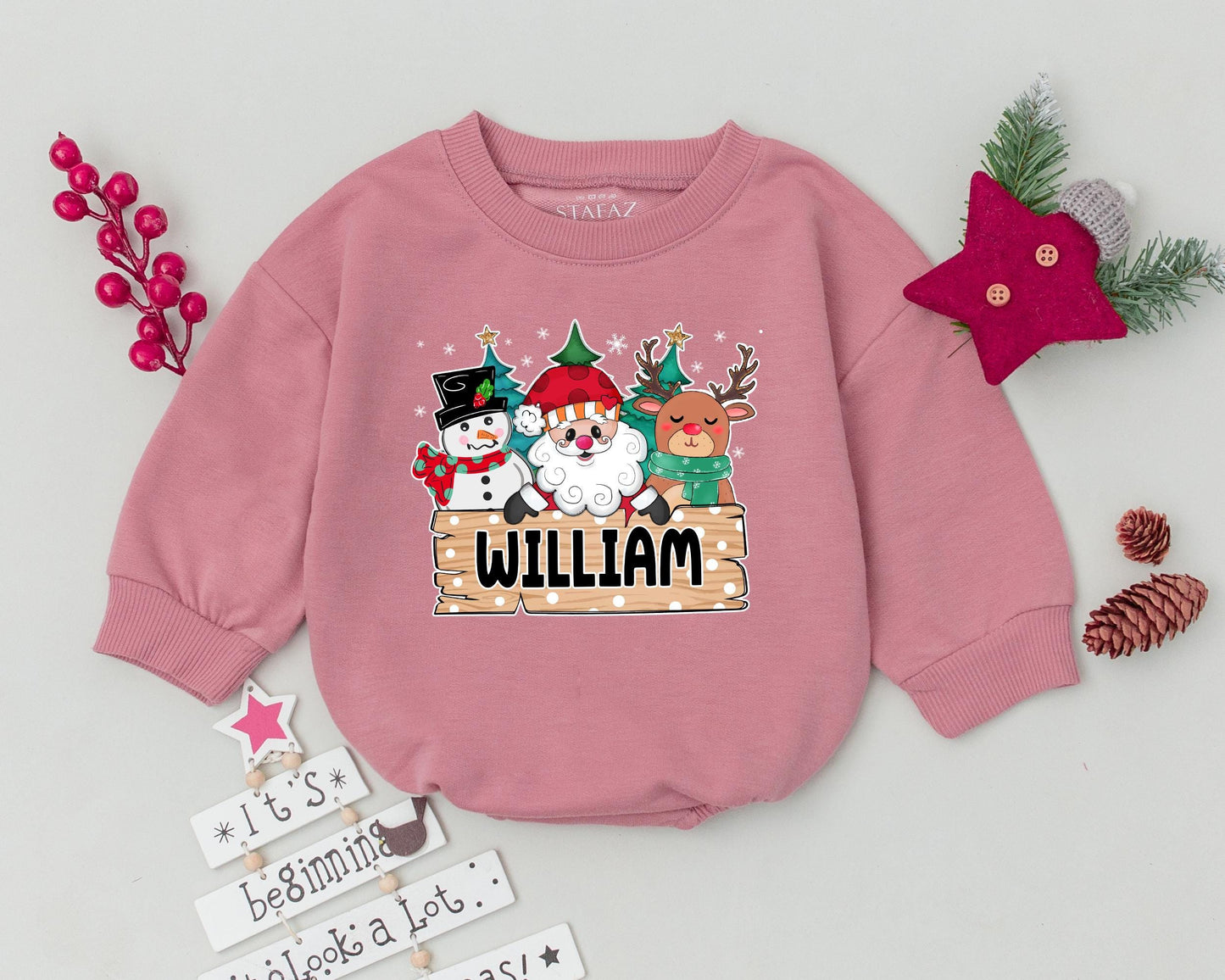 Personalized Vintage Santa Bubble Romper: First Christmas Outfit