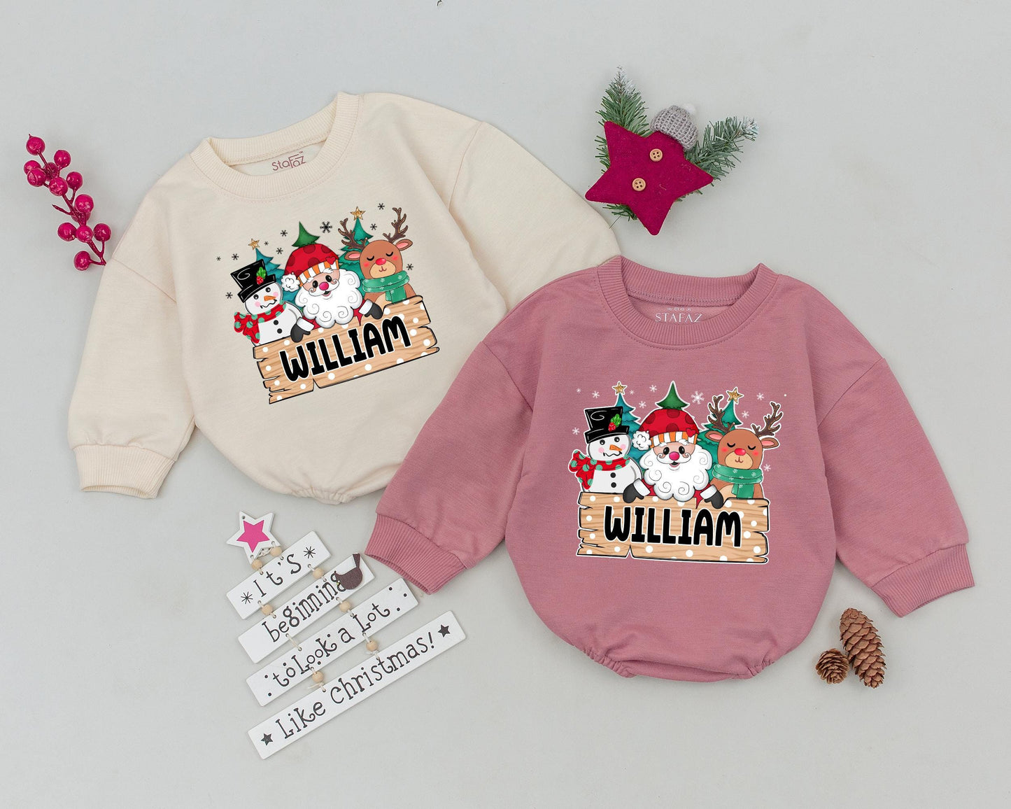 Personalized Vintage Santa Bubble Romper: First Christmas Outfit
