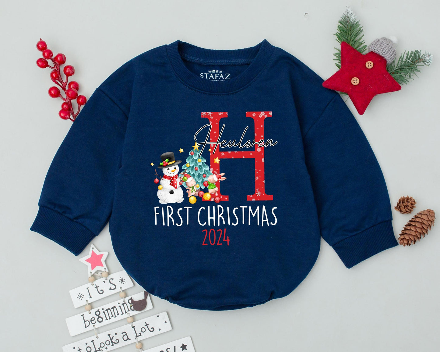 Custom Baby Christmas Outfit - Personalized Name Bubble Romper
