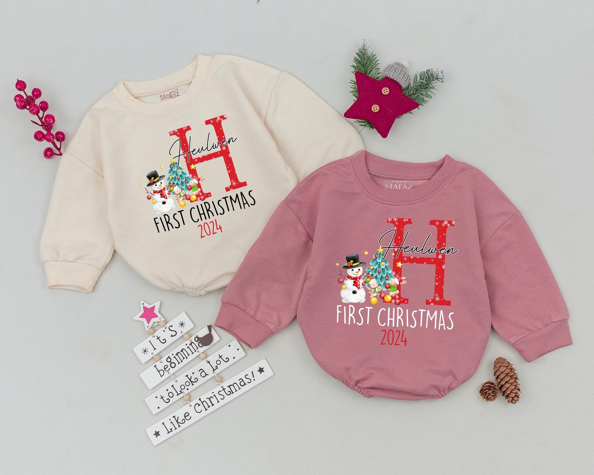 Custom Baby Christmas Outfit - Personalized Name Bubble Romper