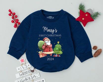 Vintage Santa Personalized Romper: First Christmas Baby Bodysuit