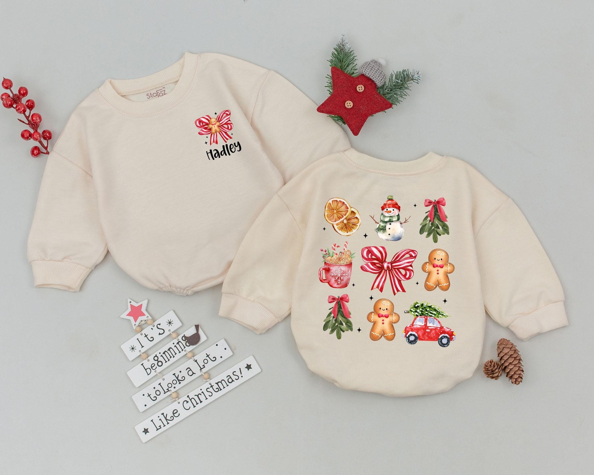 Custom Name Bow Romper: Baby’s First Christmas Outfit & Gift
