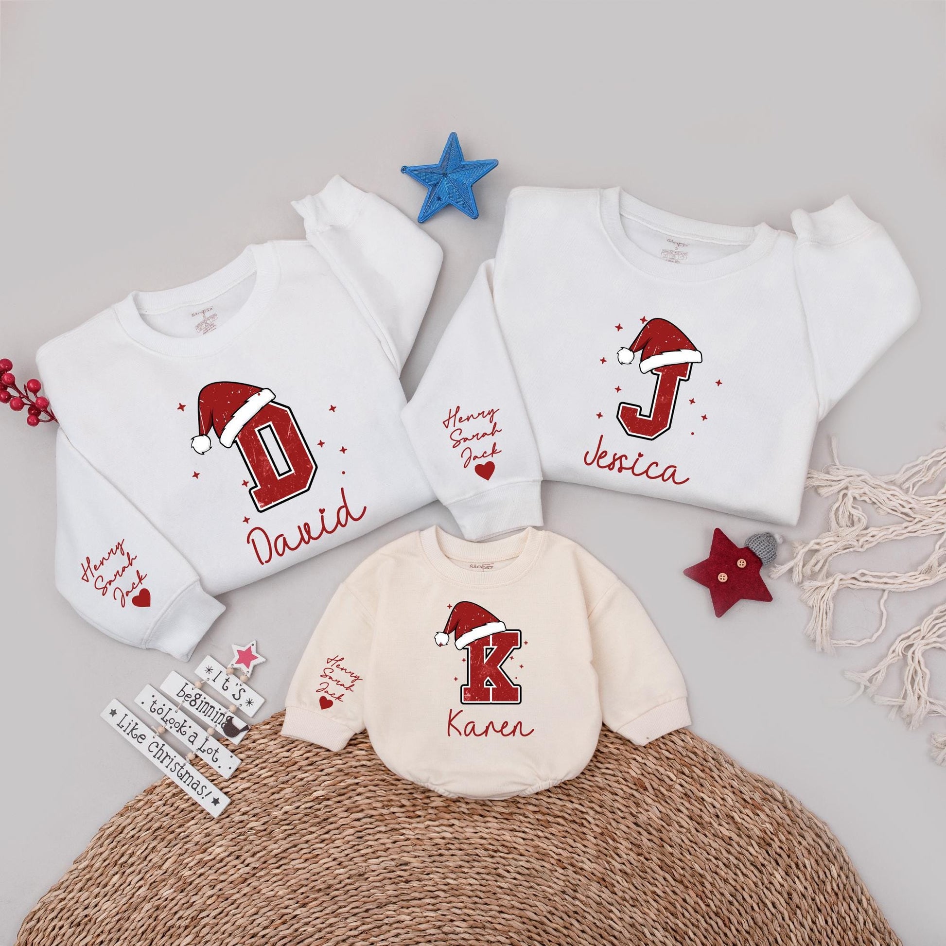 Matching Family Christmas Shirts - Custom Name Monogram Sweatshirts