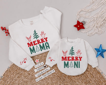 Matching Christmas Family Shirts: Merry Mama & Mini Personalized Tees