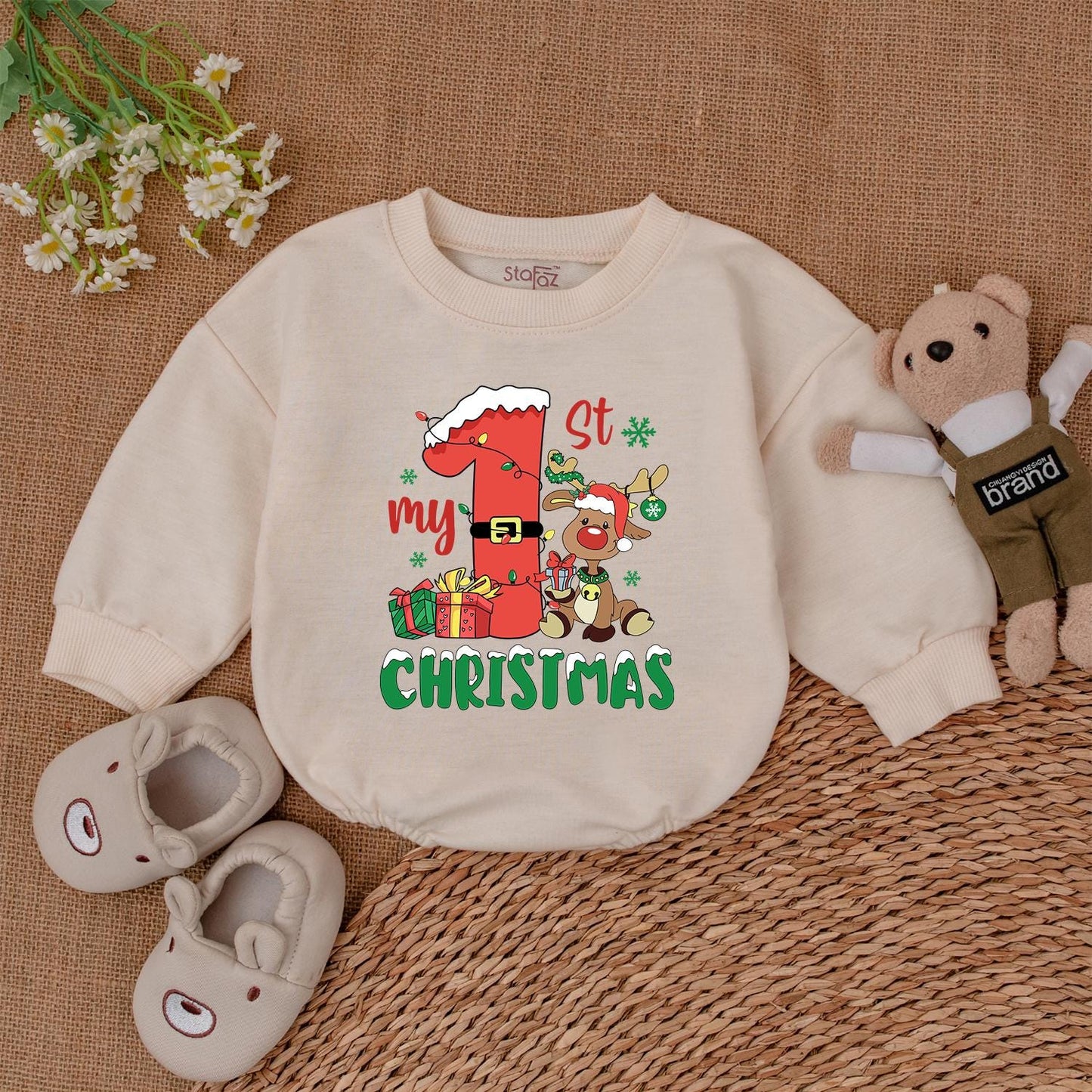 Festive Reindeer Bubble Romper - 1st Christmas Baby Bodysuit Gift