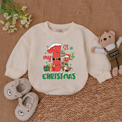 Festive Reindeer Bubble Romper - 1st Christmas Baby Bodysuit Gift