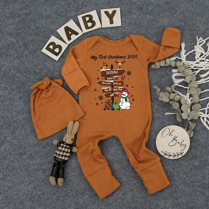 My First Christmas 2024 Bodysuit & Hat Set Personalized Newborn Outfit Custom Baby Girl Coming Home Outfit Holiday Jumpsuit Baby Shower Gift Set 19.6 inch