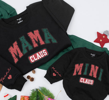 Retro Mama Claus & Mini Claus Matching Christmas Sweatshirts Family Outfits Cozy Holiday Gift