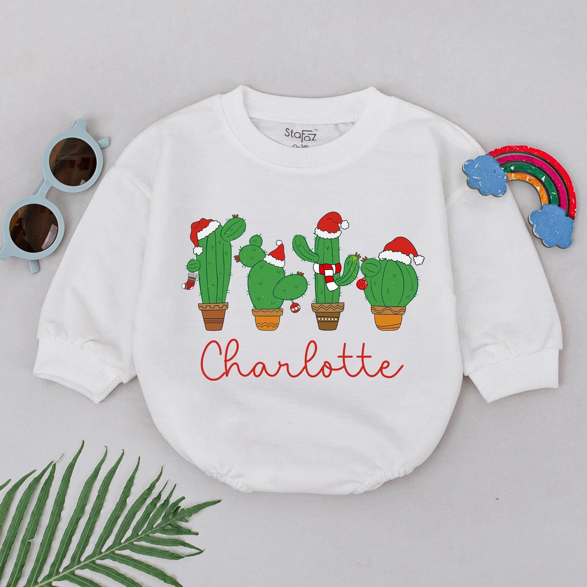 Custom Christmas Cactus Romper: Newborn, Baby Shower, Xmas Gift