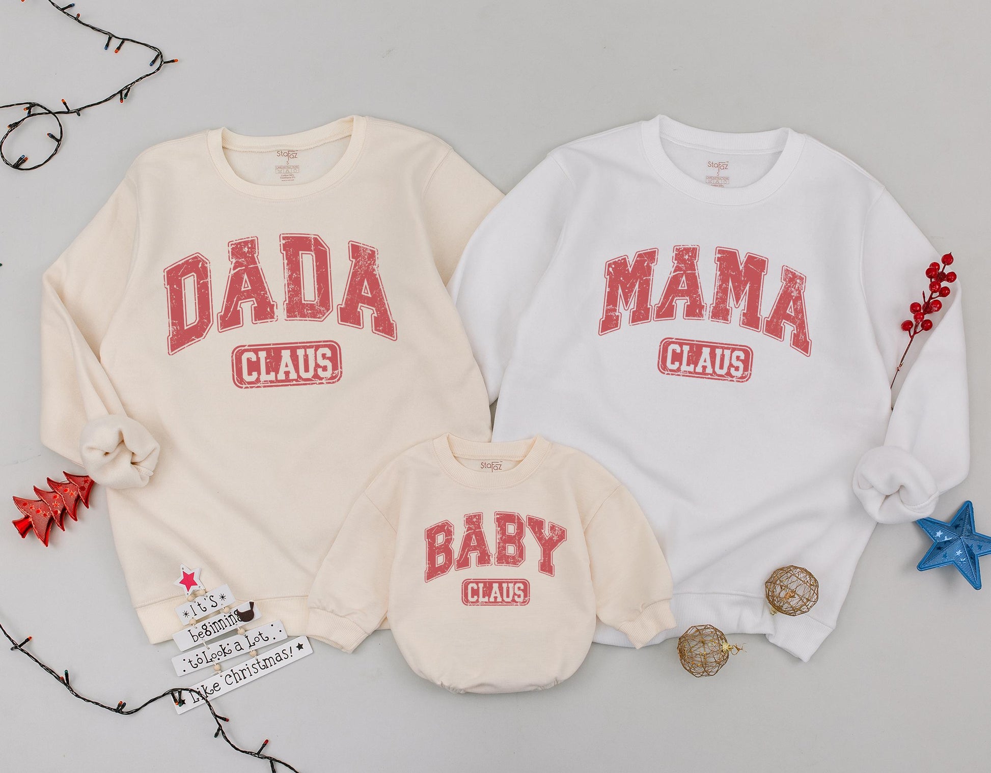 Retro Christmas Family Matching Outfits: Mama, Papa, Mini Claus Set