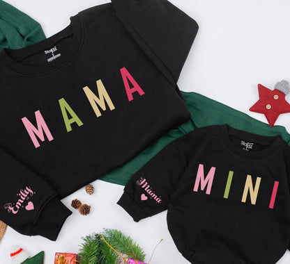 Personalized Pastel Mama Mini Matching Sweatshirts Emily Sleeve Heart Cozy Family Outfits Christmas Gift