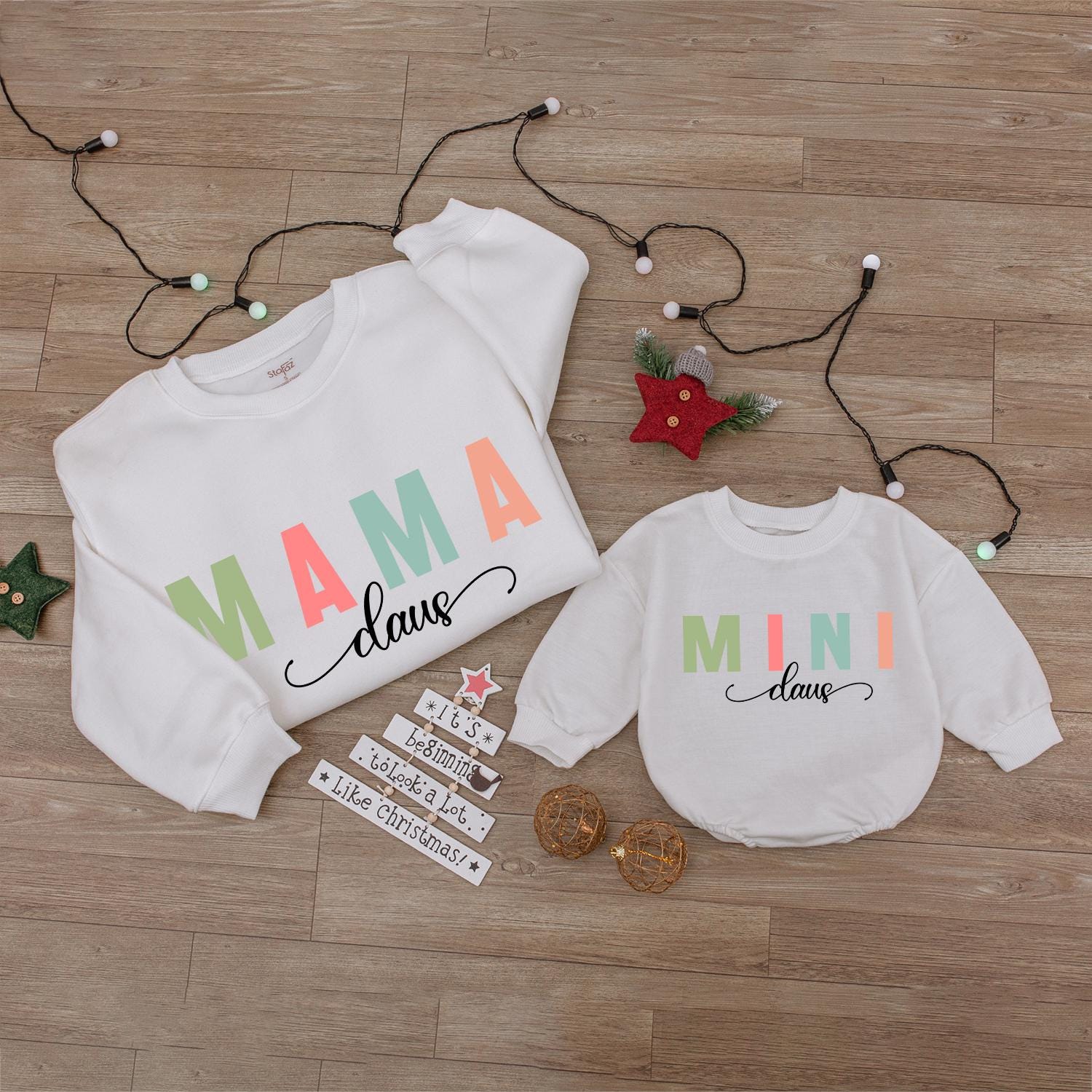 Mama & Mini Claus Retro Christmas Sweaters: Cute Matching Family Set