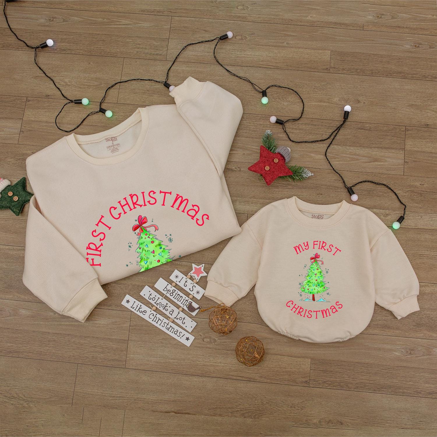 First Christmas Family Sweater Set: Mommy, Daddy, Baby 2024 Tee