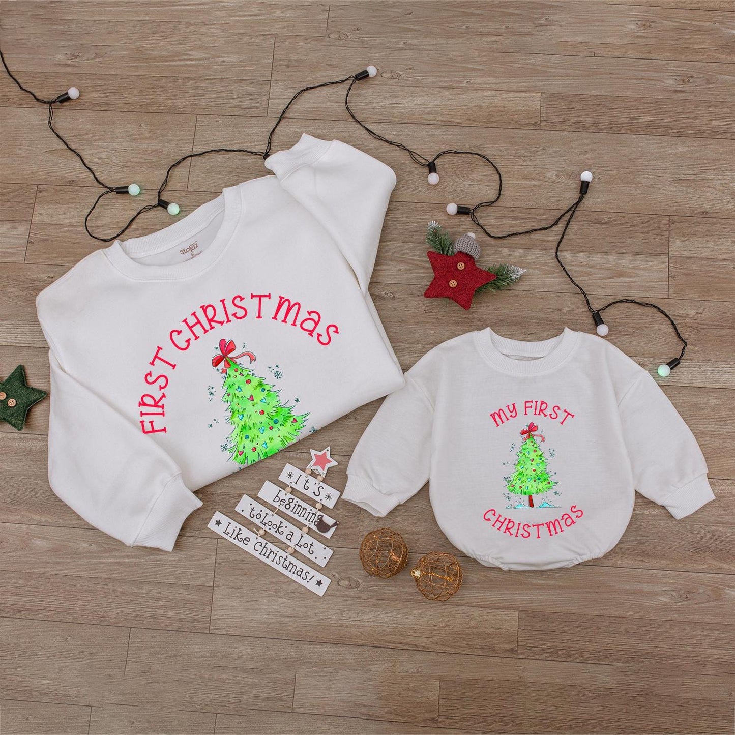 First Christmas Family Sweater Set: Mommy, Daddy, Baby 2024 Tee