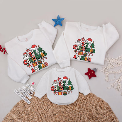 My 1st Christmas As Mom/Dad Sweatshirt, Matching Family Holiday Outfit, Santa Tree Gift Design, Bright Xmas Top, Cartoon First Christmas Shirt 2024