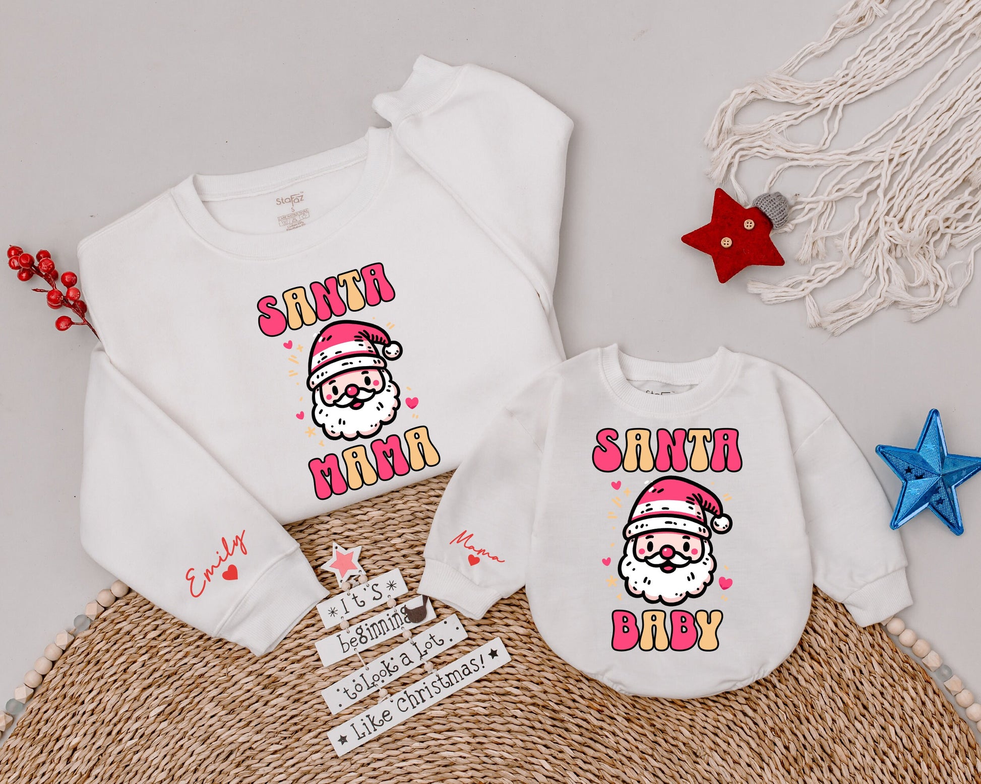 Matching Custom Santa Sweatshirts: Mama & Mini Christmas Outfit