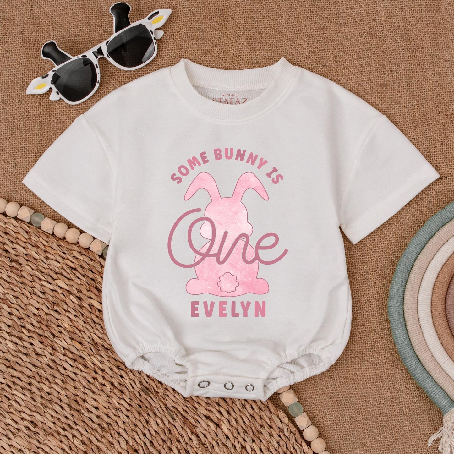 Bunny Themed 1st Birthday Romper, Personalized Baby Gifts, Girl Outfit