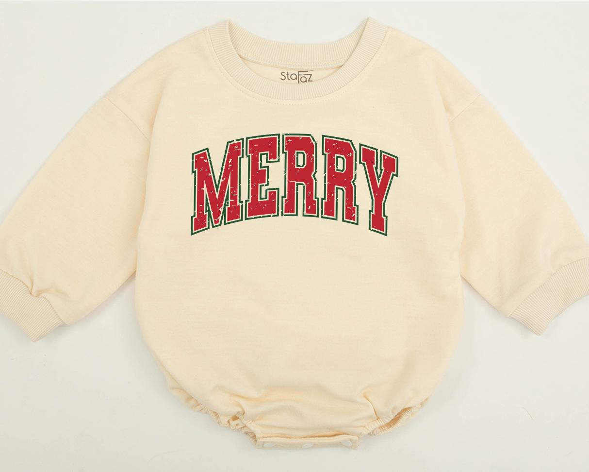 Merry Christmas Baby Romper Cute Xmas Outfit Family Matching Sweatshirt Festive Red Green Block Text Newborn Clothes