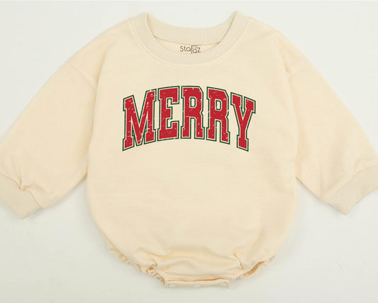 Merry Christmas Baby Romper Cute Xmas Outfit Family Matching Sweatshirt Festive Red Green Block Text Newborn Clothes