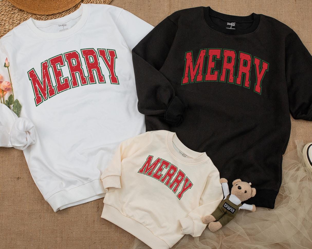 Merry Christmas Baby Romper Cute Xmas Outfit Family Matching Sweatshirt Festive Red Green Block Text Newborn Clothes