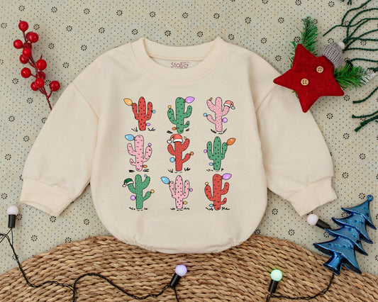 Cowboy Christmas Cactus Romper: Baby's Western Holiday Outfit