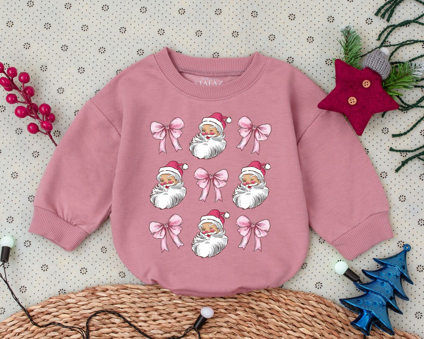 Pink Santa Romper & Bow Outfit: Baby's First Christmas Gift Idea