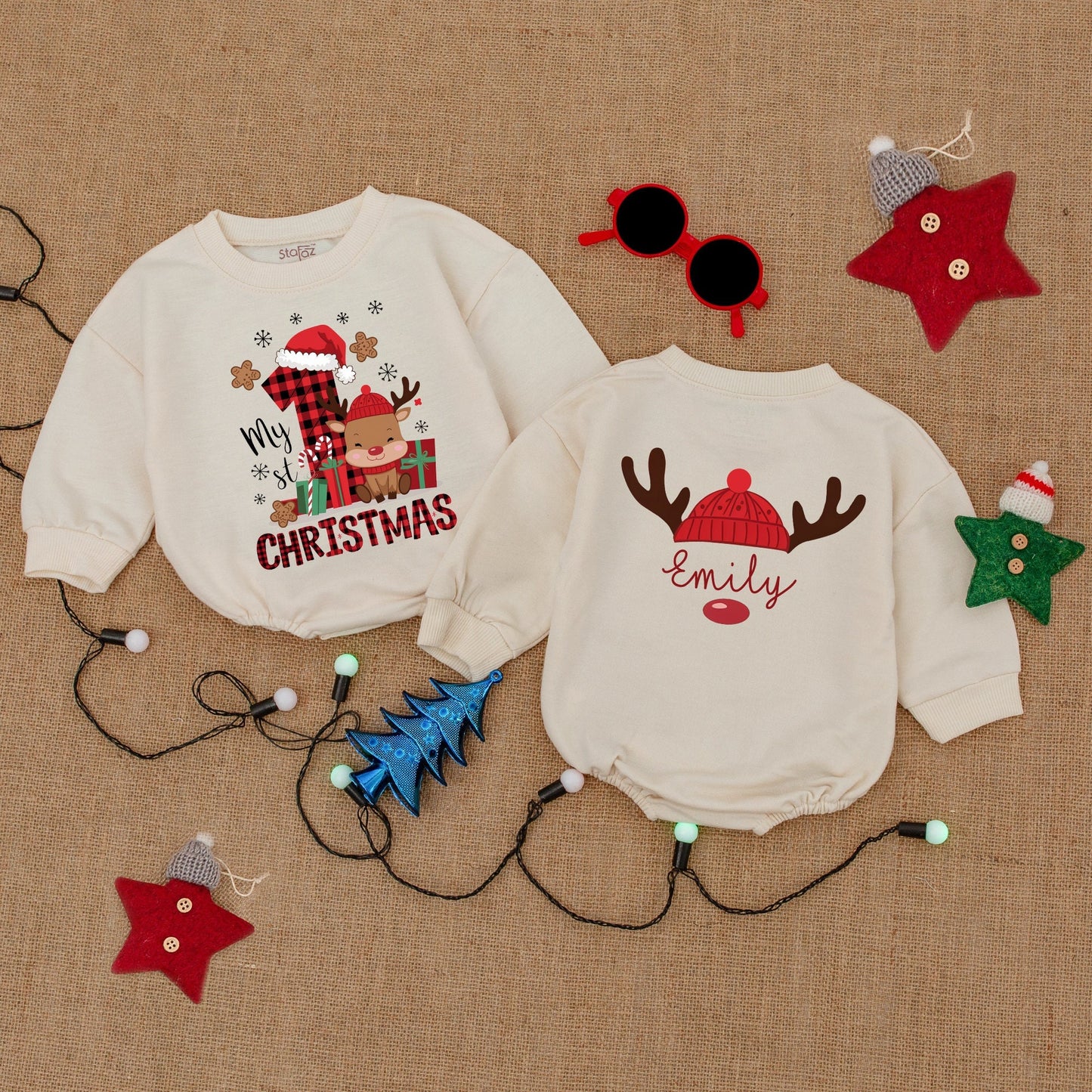 Baby's First Christmas Bodysuit - Custom Name Holiday Outfit & Gift