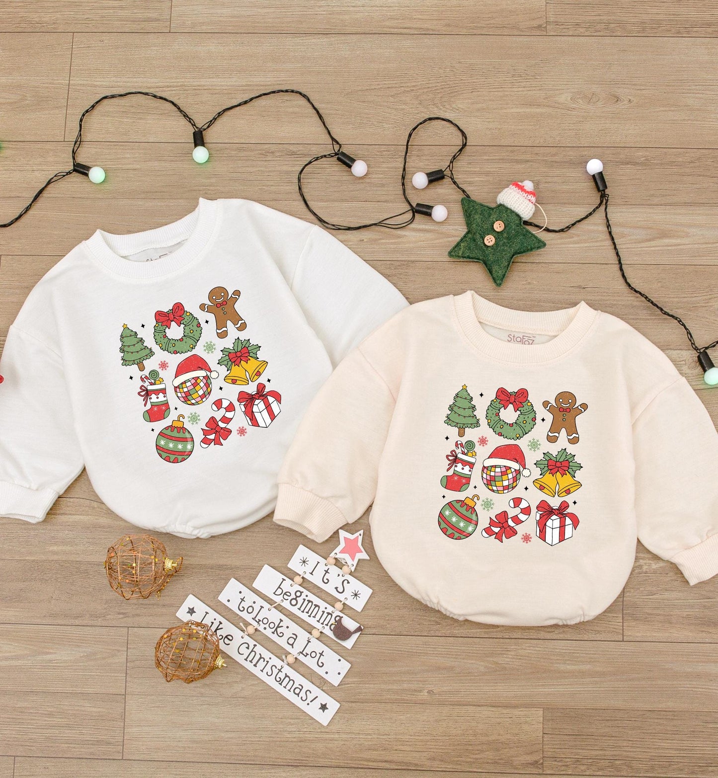 Vintage Christmas Bubble Romper - Baby's 1st Holiday Gender Neutral