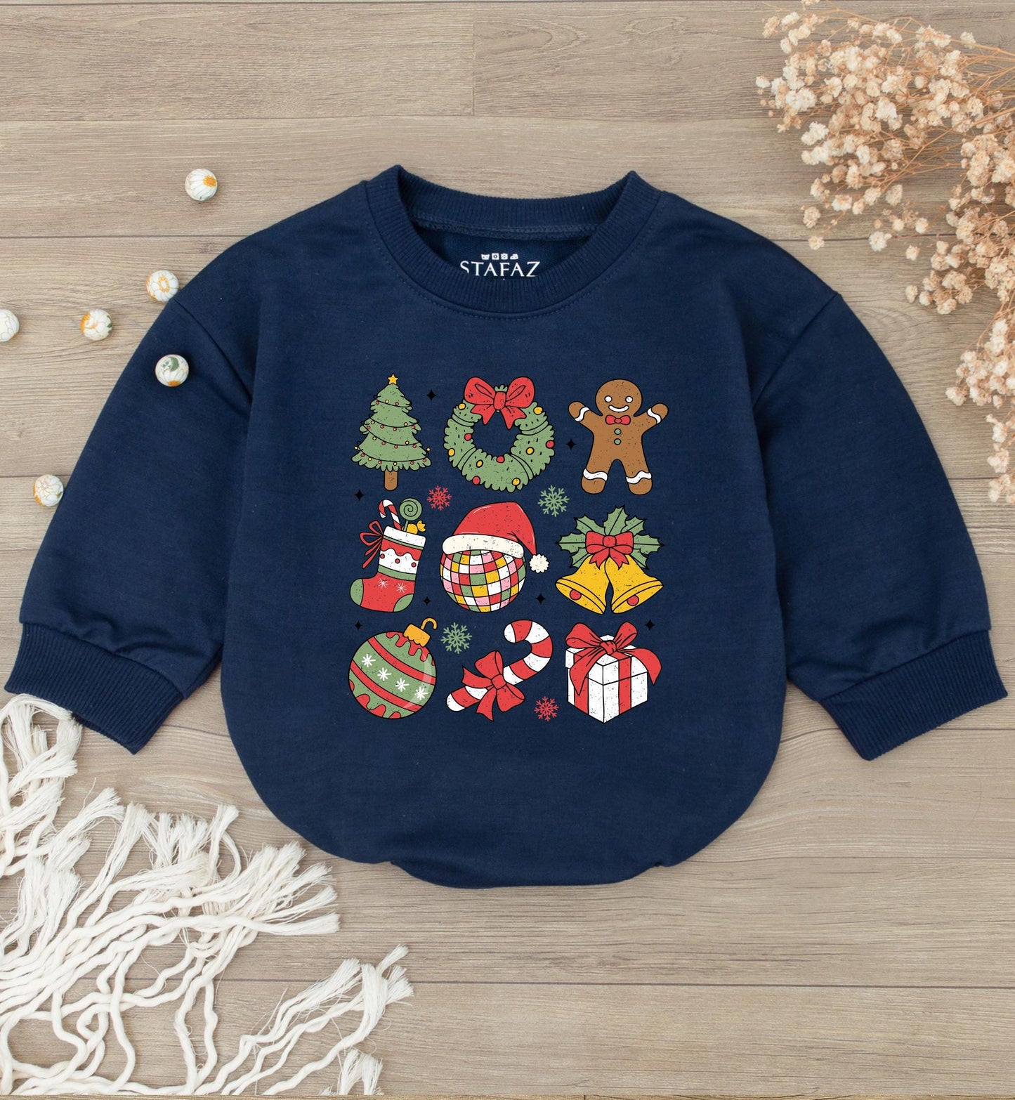 Vintage Christmas Bubble Romper - Baby's 1st Holiday Gender Neutral
