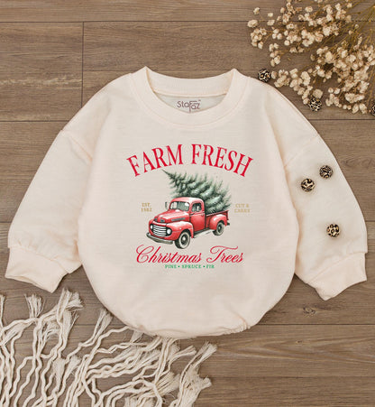 Farm Fresh Christmas Trees Romper: Baby Holiday Outfit, Unisex