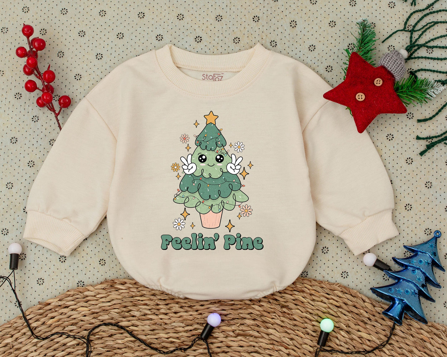 Retro Pine Tree Romper: Vintage Christmas, Baby's First Holiday  