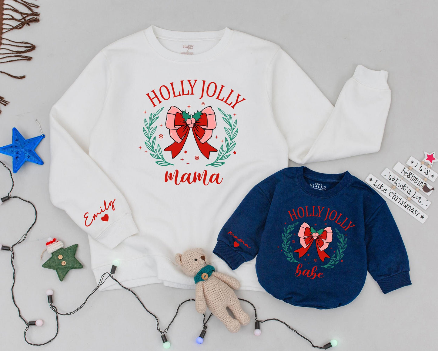 Matching Family Christmas Sweaters: Personalized Mama and Mini    