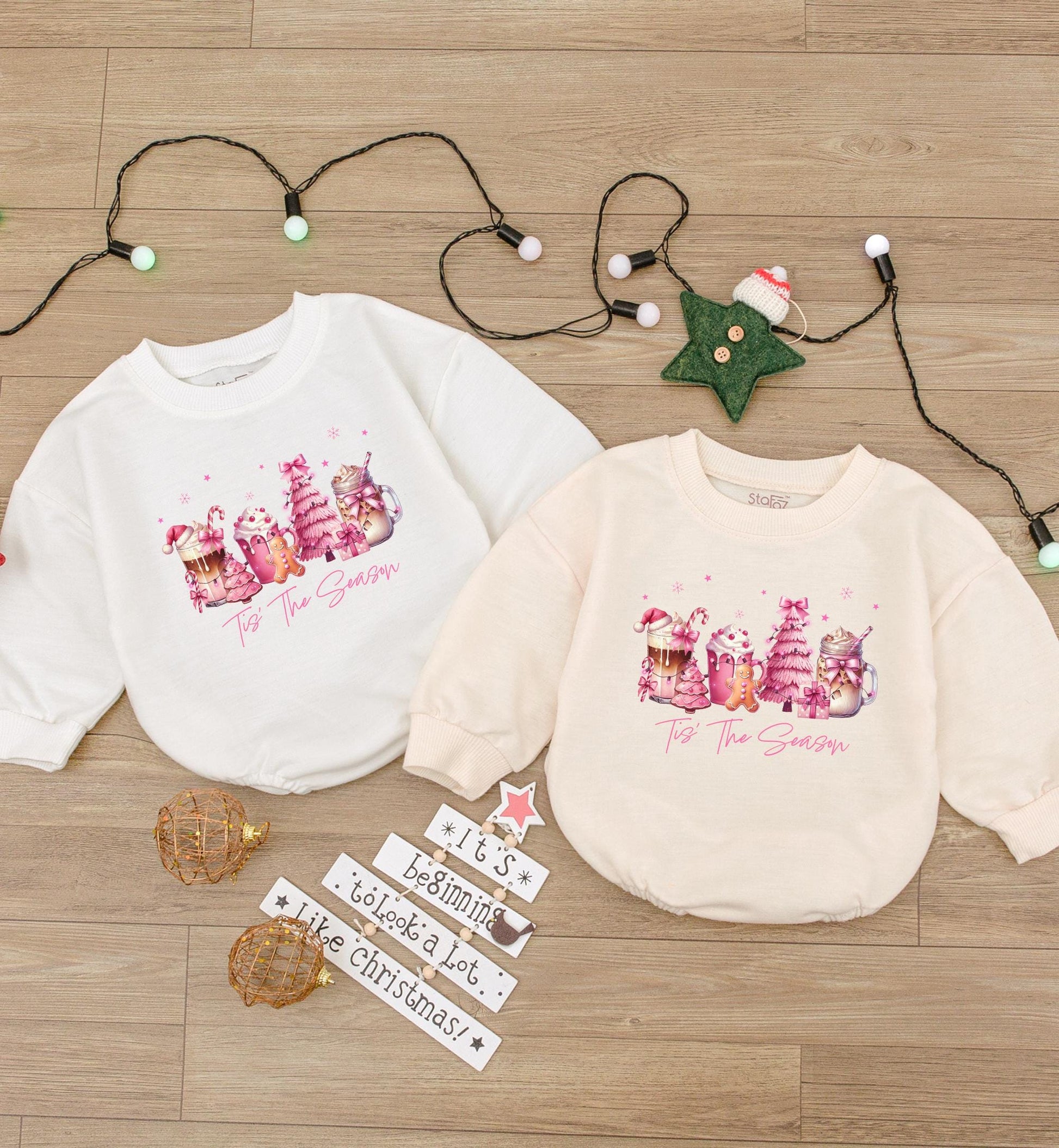 Holiday Baby Outfit: Pink Bow Romper & Family Sweatshirt Set