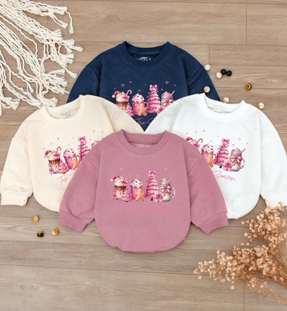 Holiday Baby Outfit: Pink Bow Romper & Family Sweatshirt Set