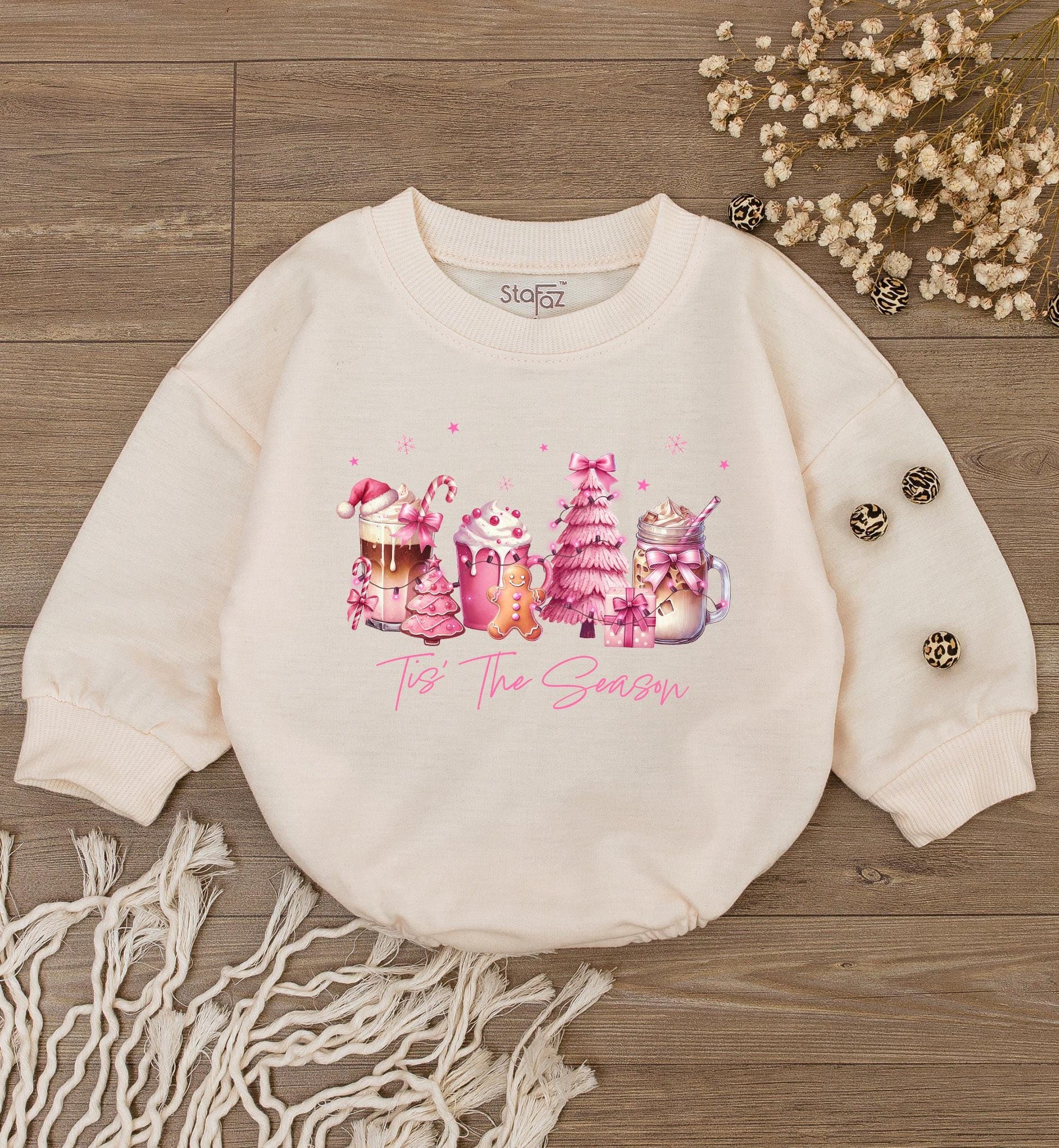 Holiday Baby Outfit: Pink Bow Romper & Family Sweatshirt Set