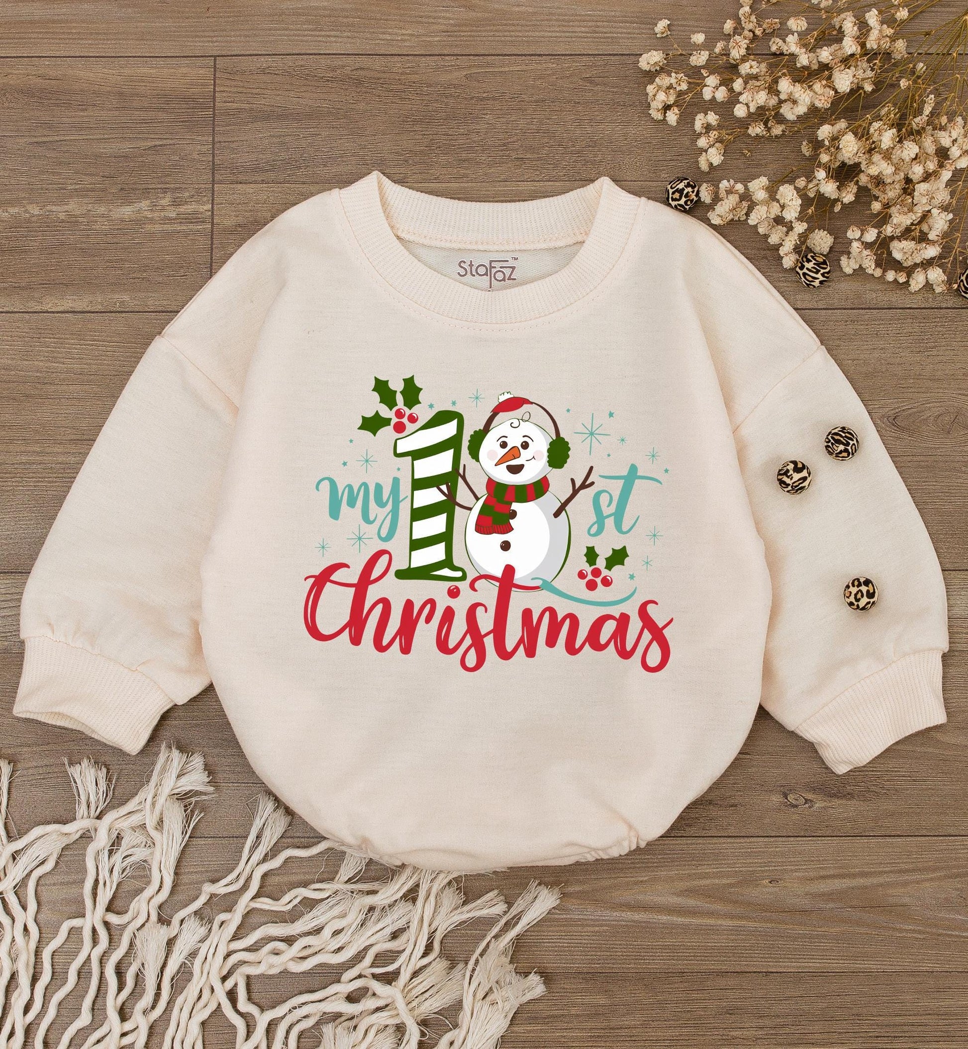 Baby’s 1st Christmas Romper | Cute Snowman Bubble Outfit Gift