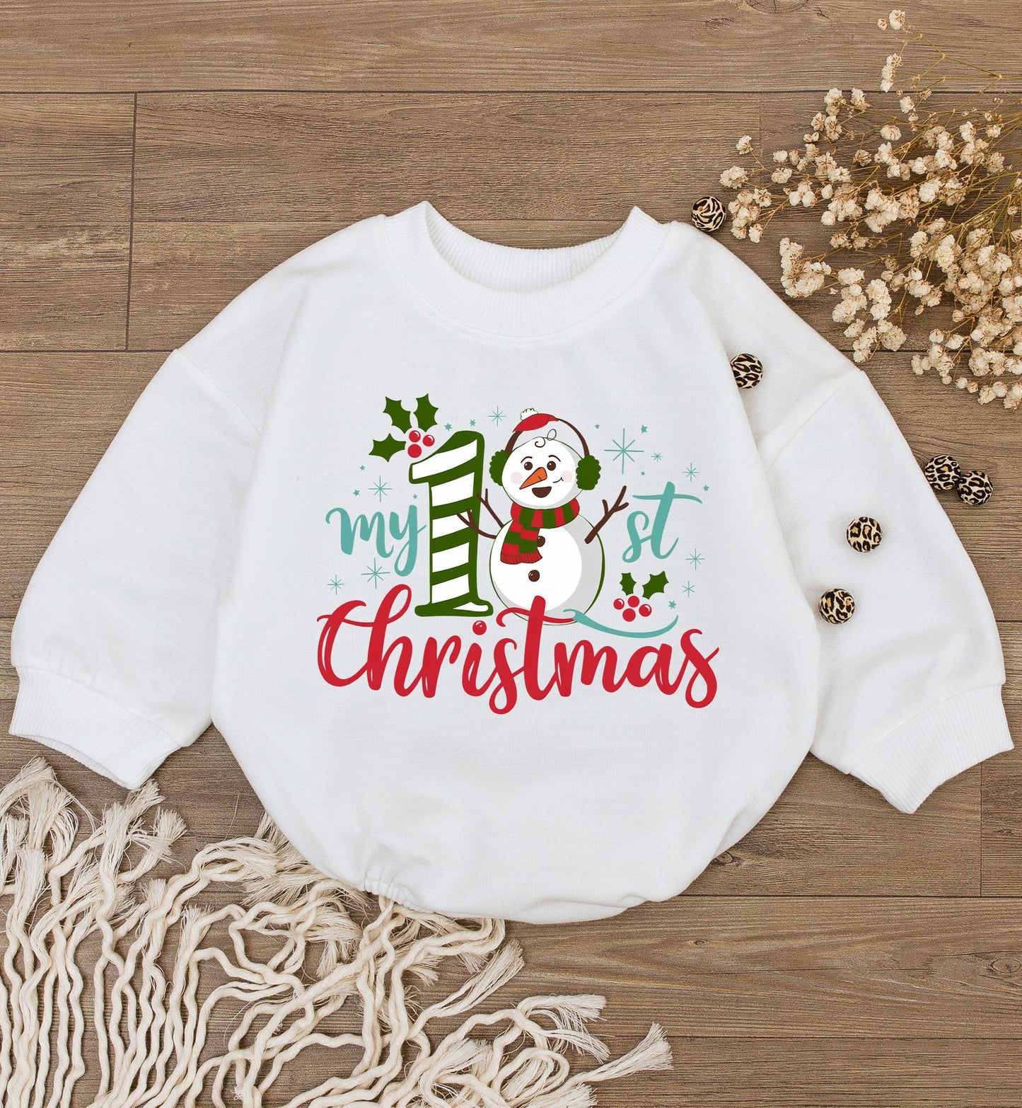 Baby’s 1st Christmas Romper | Cute Snowman Bubble Outfit Gift