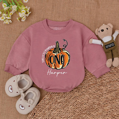 Pumpkin First Birthday Outfit, Personalized Fall Baby Romper