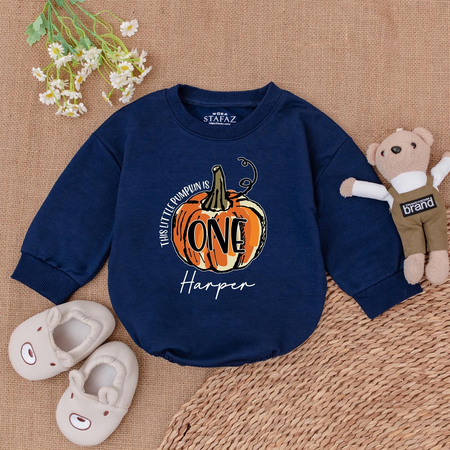 Pumpkin First Birthday Outfit, Personalized Fall Baby Romper